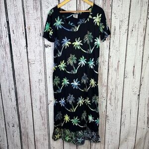 Rum‎ Reggae Vintage Tropical Trees Maxi Dress Women’s Small Cotton Black Island